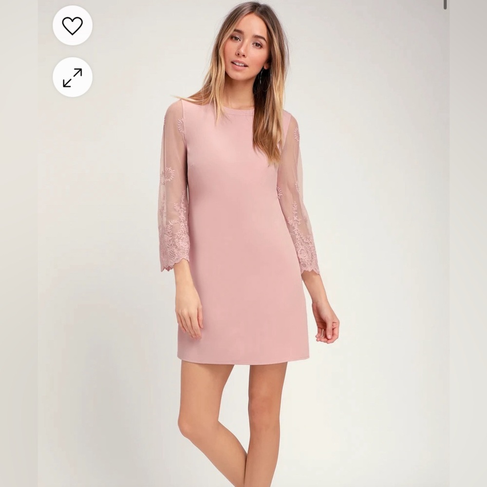 Once Upon a Midnight Mauve Embroidered Long Sleeve Shift Dress